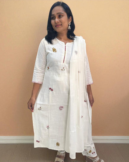 White Kesar Slub Cotton Suit set