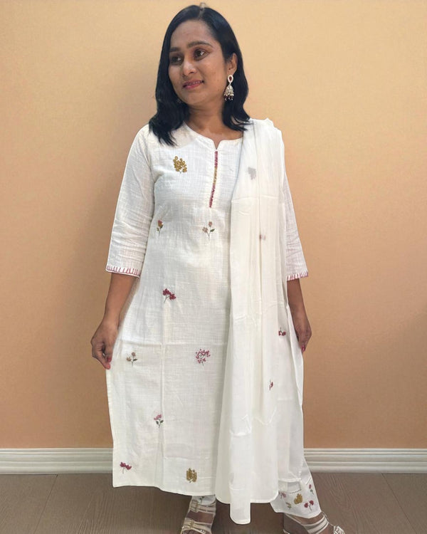 White Kesar Slub Cotton Suit set