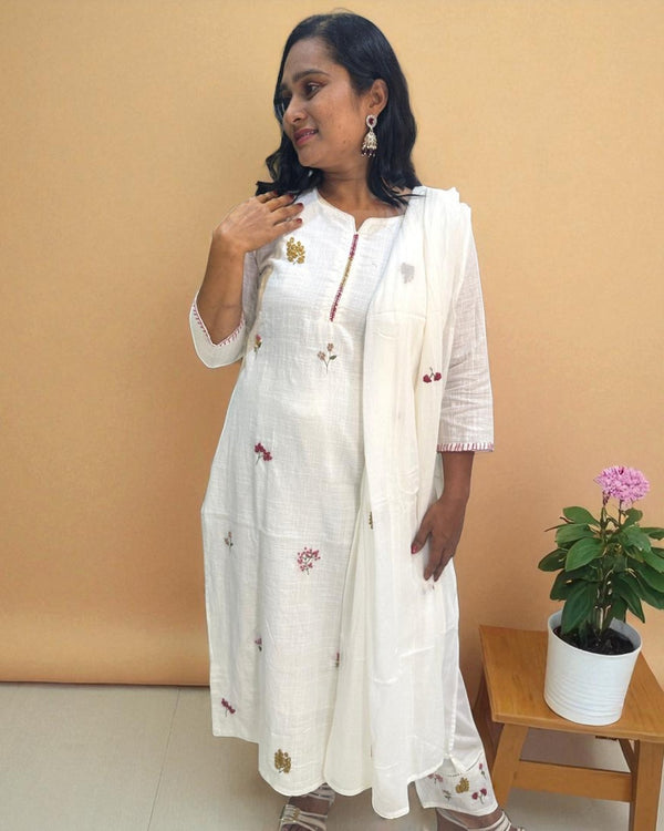 White Kesar Slub Cotton Suit set