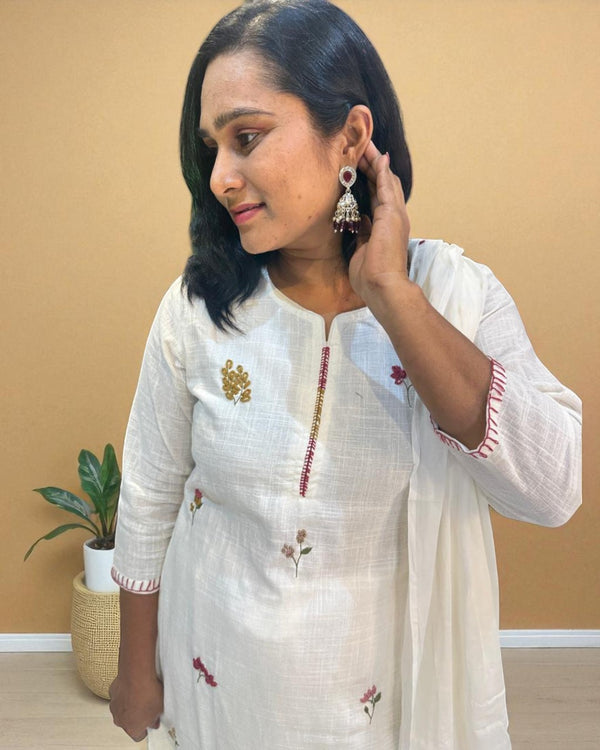 White Kesar Slub Cotton Suit set