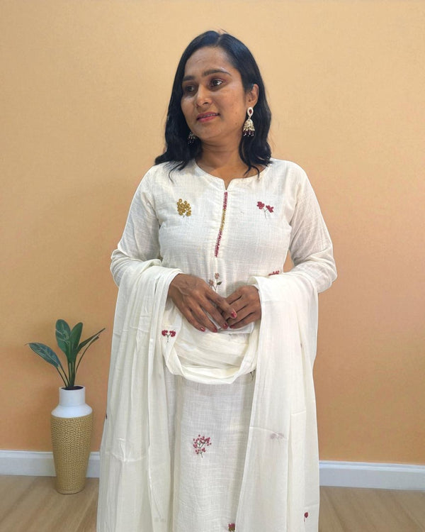 White Kesar Slub Cotton Suit set
