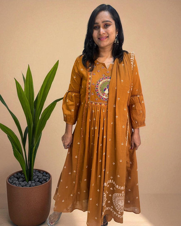 Metallic Gold Ziba A Line Cotton Suit set
