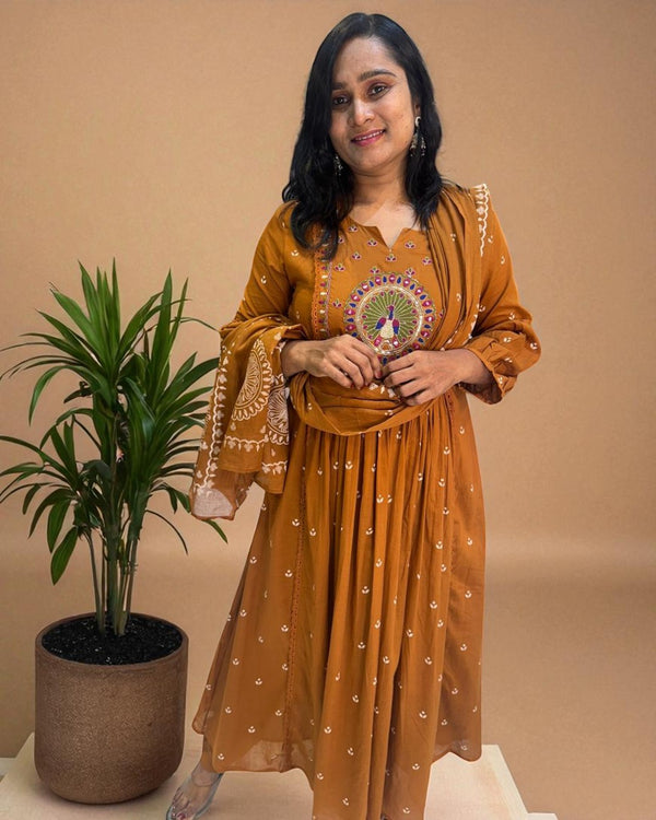 Metallic Gold Ziba A Line Cotton Suit set