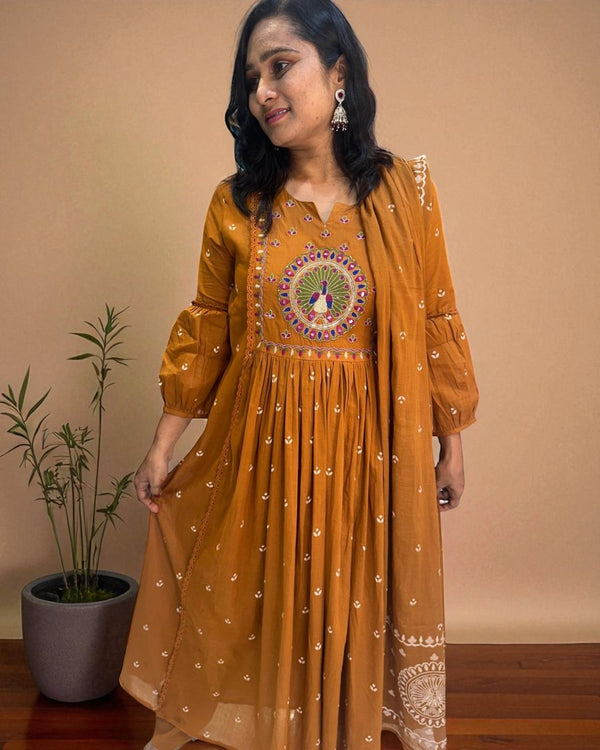 Metallic Gold Ziba A Line Cotton Suit set