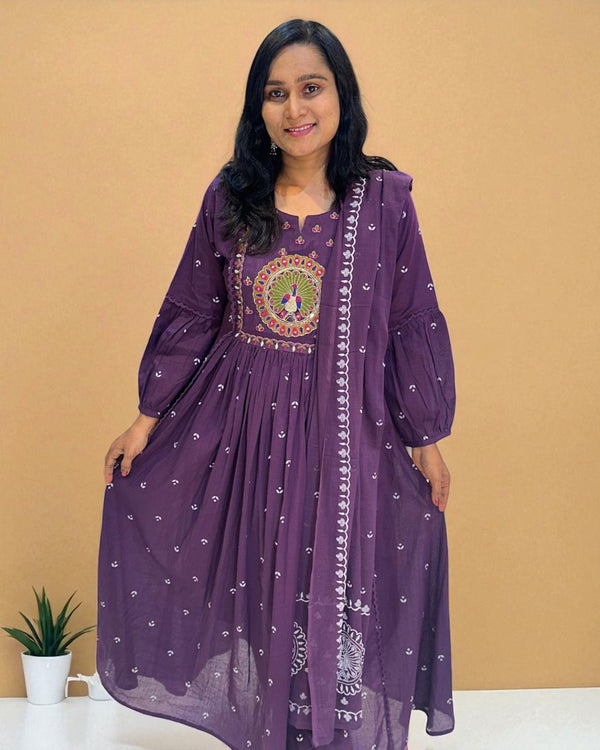Purple Ziba A Line Cotton Suit set