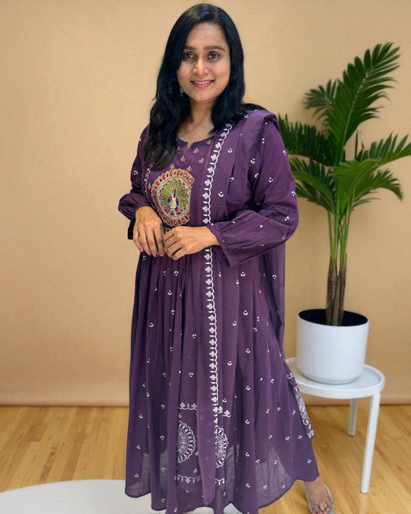 Purple Ziba A Line Cotton Suit set