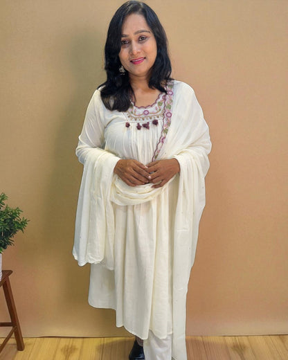 Ivory Suneri A Line Cotton suit set