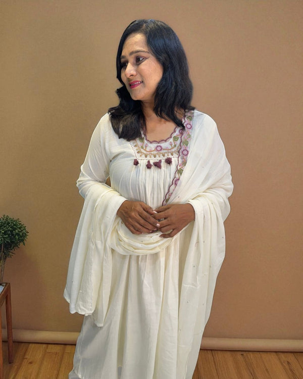 Ivory Suneri A Line Cotton suit set
