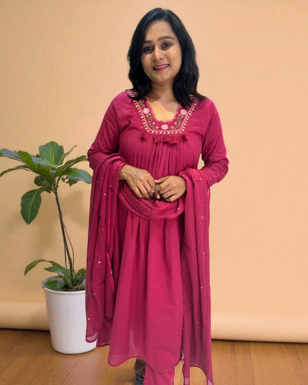 Magenta Suneri A Line Cotton suit set