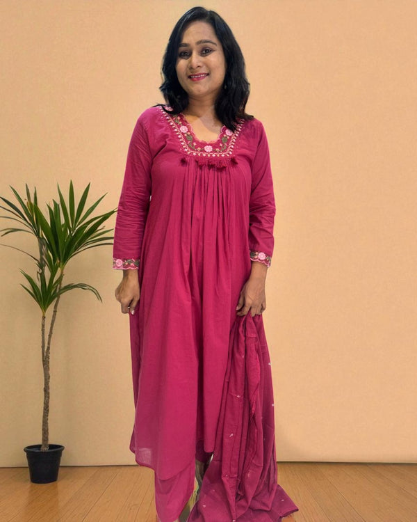 Magenta Suneri A Line Cotton suit set