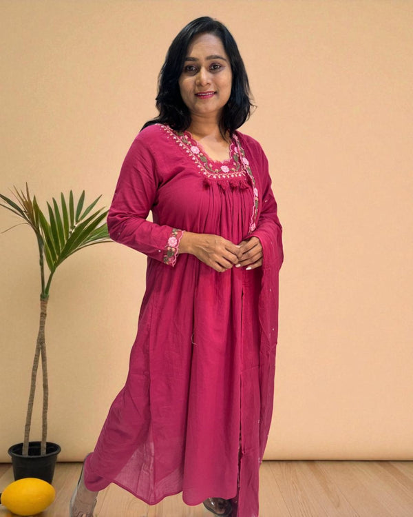 Magenta Suneri A Line Cotton suit set