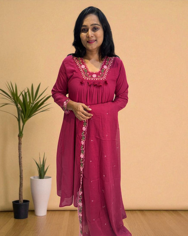 Magenta Suneri A Line Cotton suit set