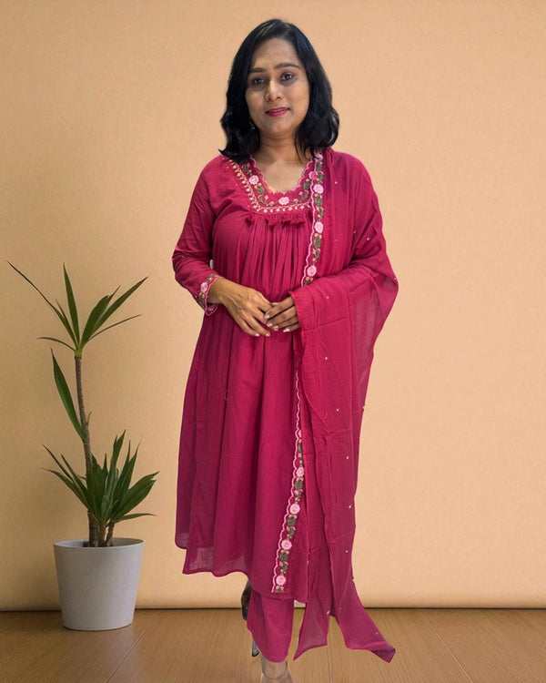 Magenta Suneri A Line Cotton suit set