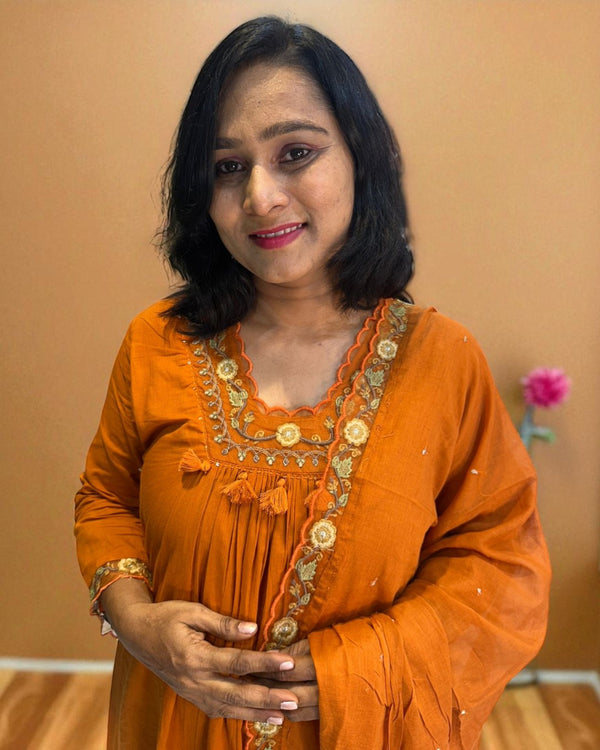 Rust Orange Suneri A Line Cotton suit set