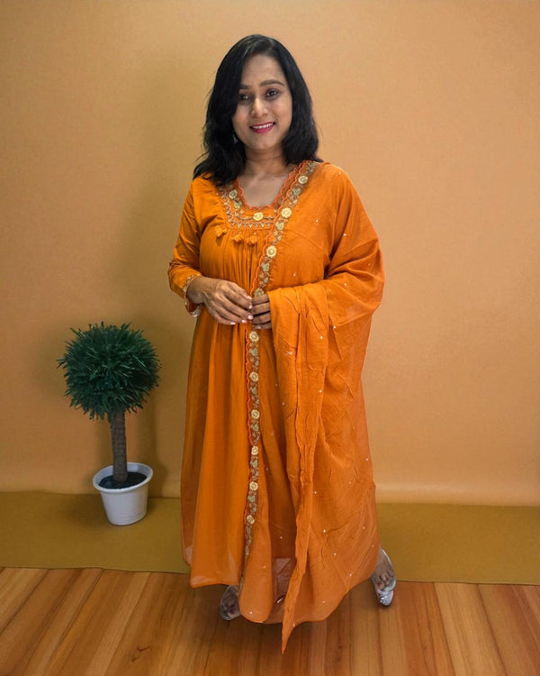 Rust Orange Suneri A Line Cotton suit set