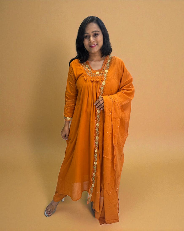 Rust Orange Suneri A Line Cotton suit set