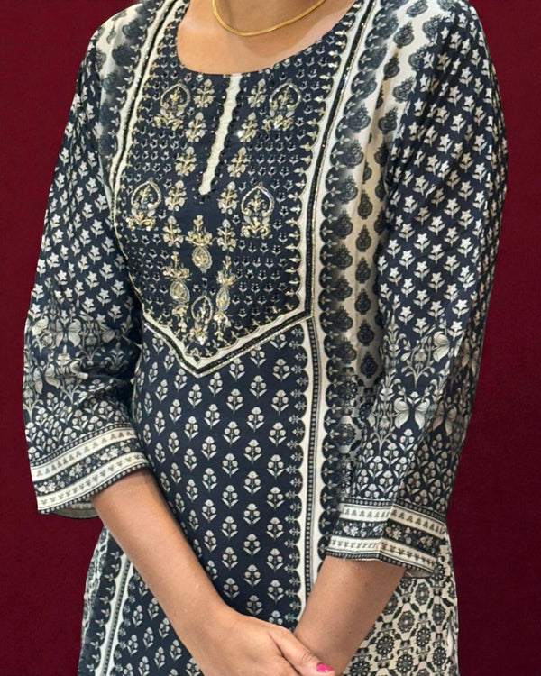 Black Anula Tussar Handcrafted Kurta