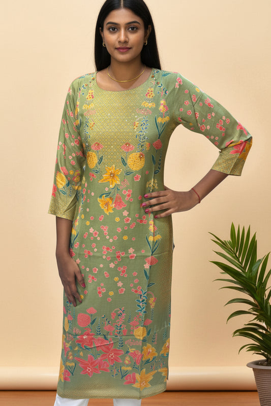 Yellowish Green Mrunal muslin Kurta -New Arrival