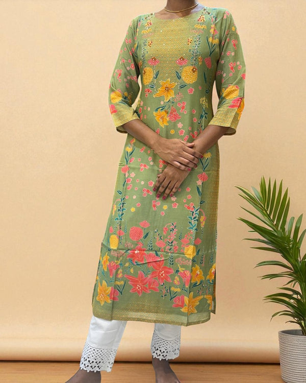 Yellowish Green Mrunal muslin Kurta -New Arrival