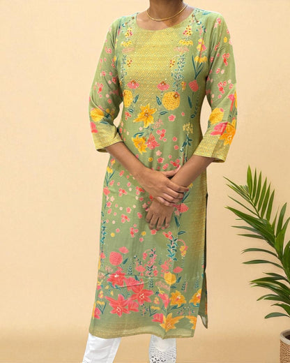Yellowish Green Mrunal muslin Kurta -New Arrival
