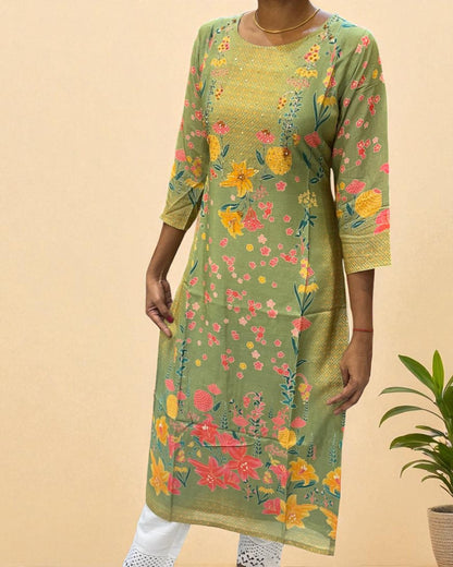 Yellowish Green Mrunal muslin Kurta -New Arrival