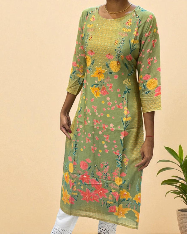Yellowish Green Mrunal muslin Kurta -New Arrival