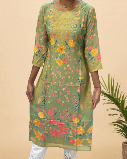 Yellowish Green Mrunal muslin Kurta -New Arrival