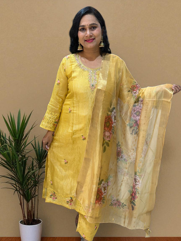 Yellow Aashi Crushed tissue suit set