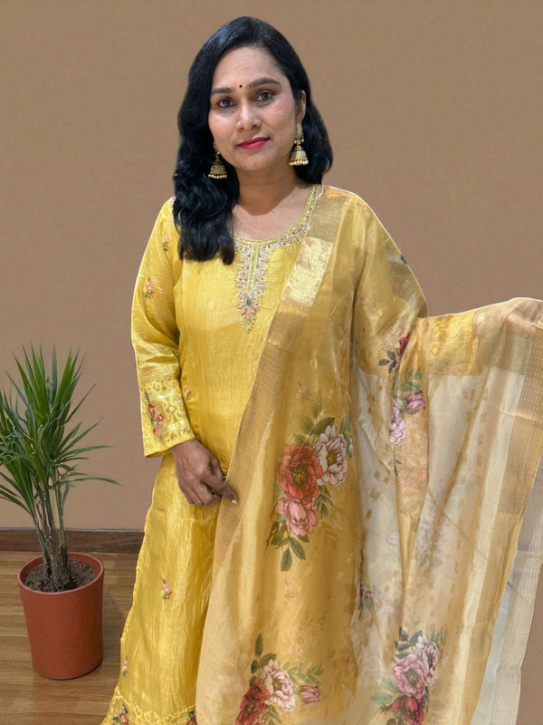 Yellow Aashi Crushed tissue suit set