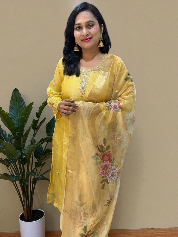 Yellow Aashi Crushed tissue suit set