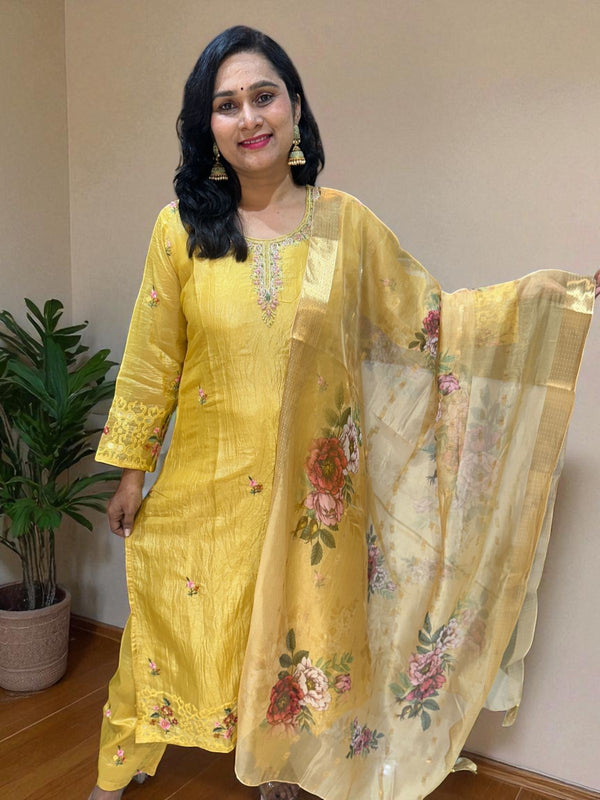 Yellow Aashi Crushed tissue suit set