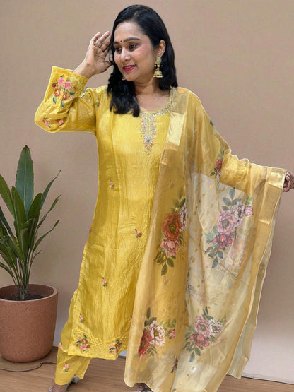 Yellow Aashi Crushed tissue suit set