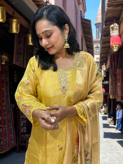 Yellow Aashi Crushed tissue suit set