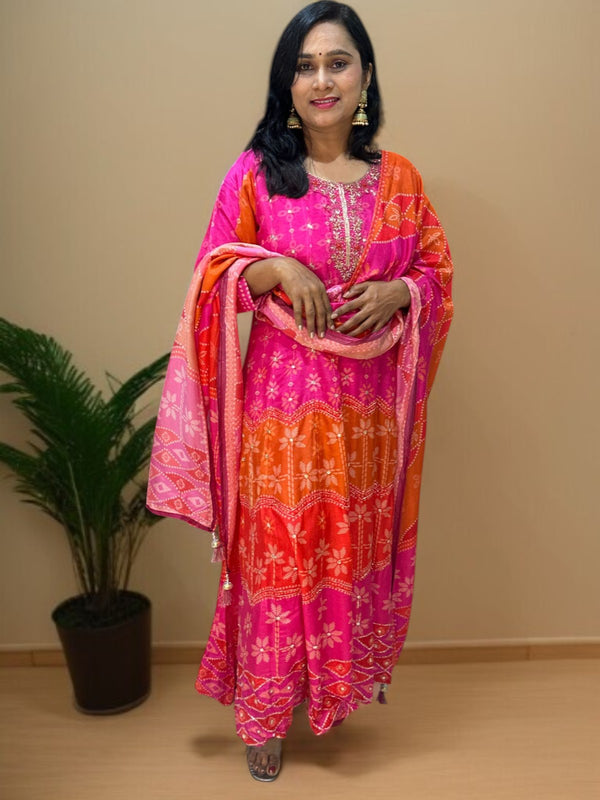 Pink Mrinali Silk Anarkali suit set