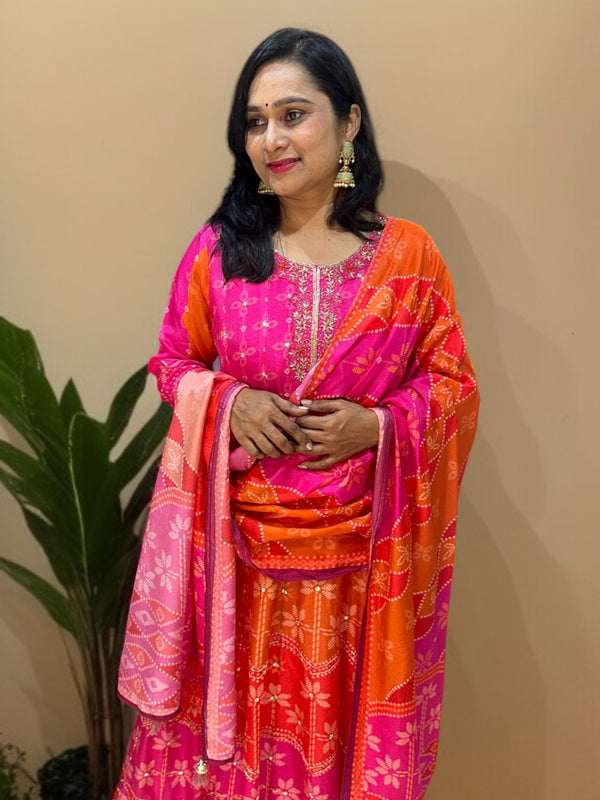 Pink Mrinali Silk Anarkali suit set