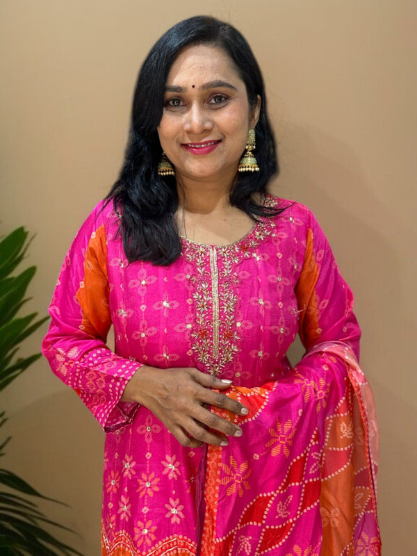 Pink Mrinali Silk Anarkali suit set