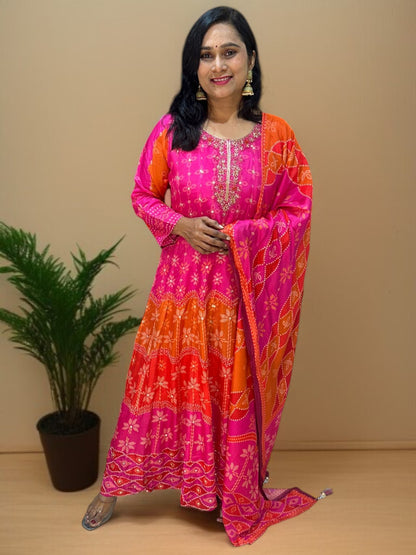 Pink Mrinali Silk Anarkali suit set