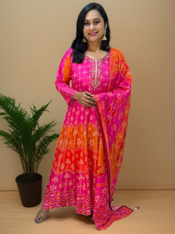 Pink Mrinali Silk Anarkali suit set
