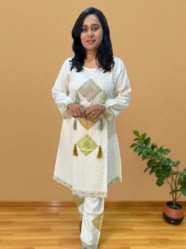 Ivory Noor patch work Co-ord set