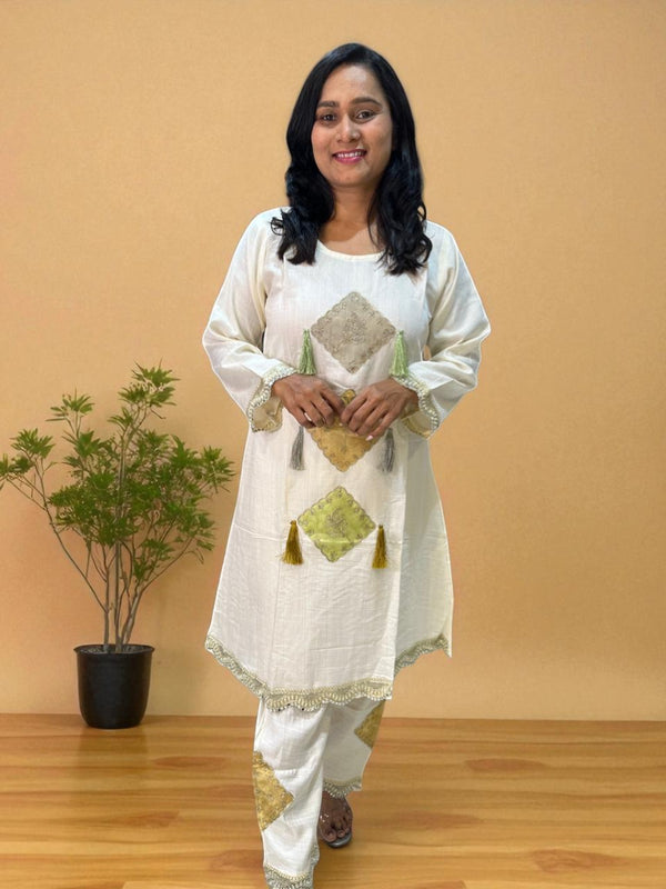 Ivory Noor patch work Co-ord set