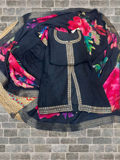 Black Ara Vichitra silk A line  suit set