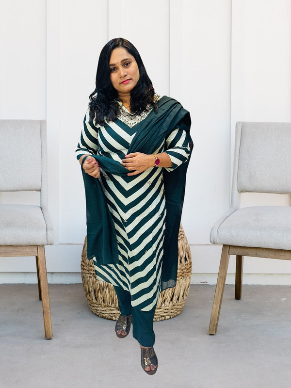 Nalina Bottle green cotton (Kurta Set)