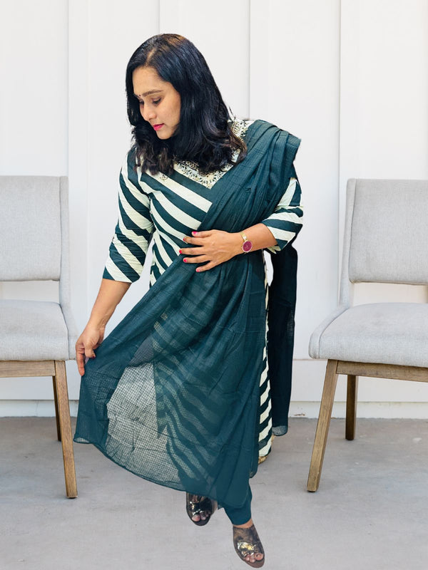Nalina Bottle green cotton (Kurta Set)