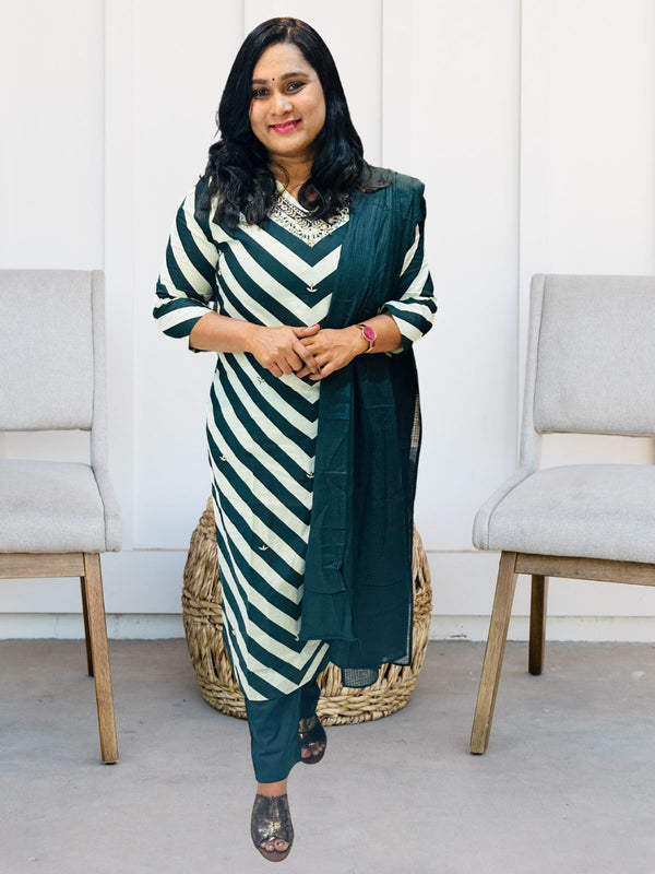 Nalina Bottle green cotton (Kurta Set)
