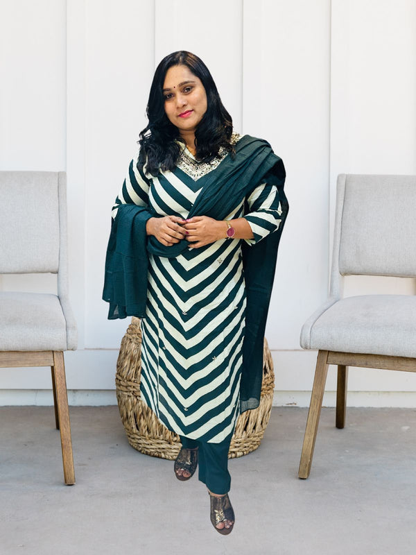 Nalina Bottle green cotton (Kurta Set)