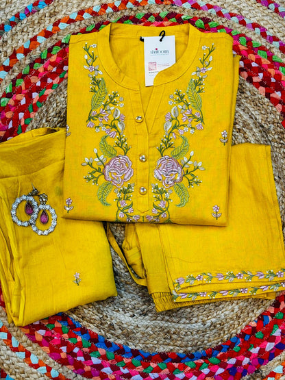 Yellow Sadah Flex cotton Suit set