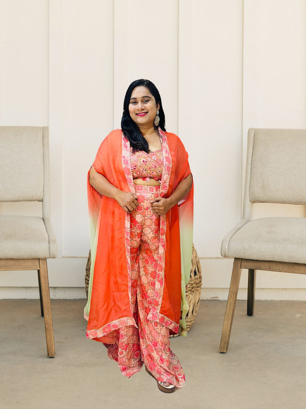 Peach Lisa Indo western Chinon silk outfit