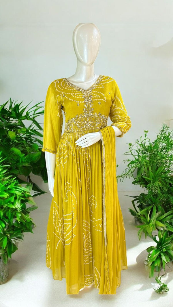Mustard Yellow Mansi Chinon silk Gown
