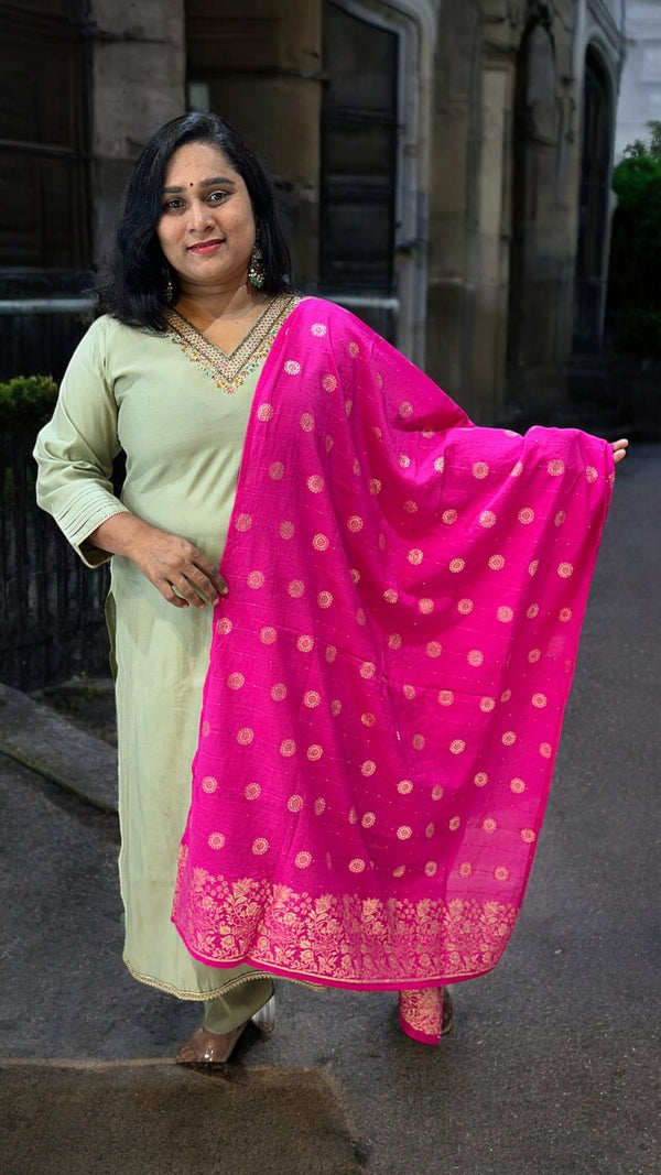 Pista Green Thara Muslin silk Suit set