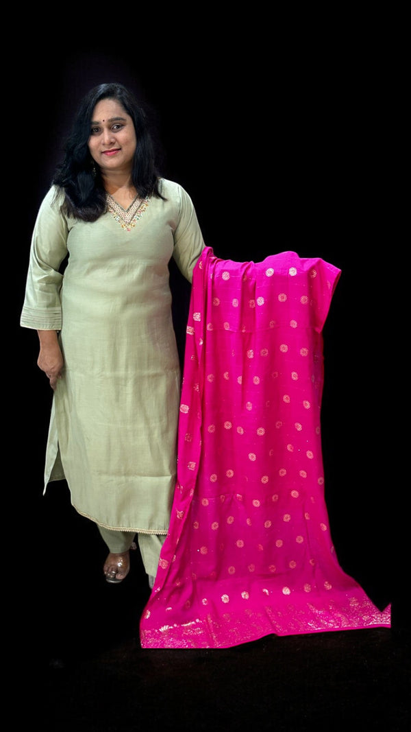 Pista Green Thara Muslin silk Suit set